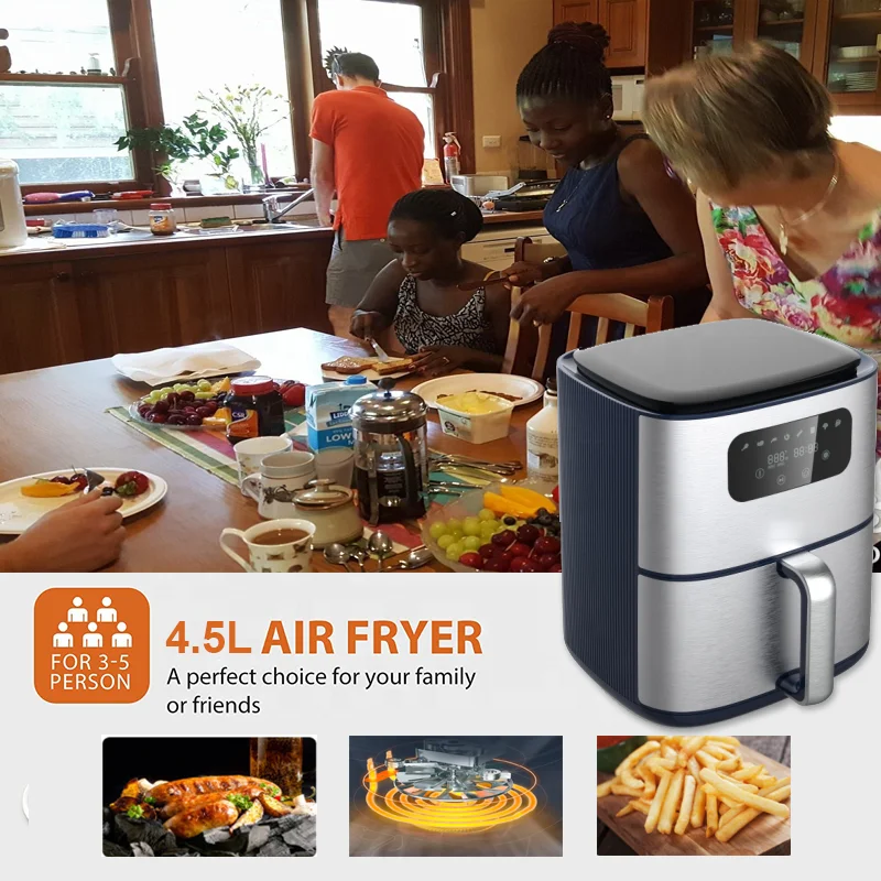 Household Big Capacity Kitchen Appliances NO Oil Air Fryers 4.5L Non-Stick Silicone Coating Basket Air Fryer
