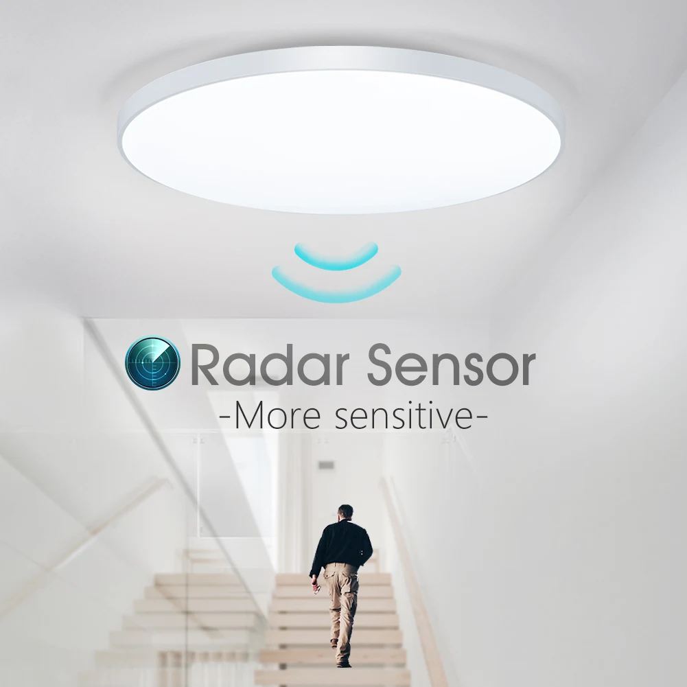 White Shade LED Motion Sensor Night Light Radar Ceiling Lighting Corridor/Aisle Hotels Living Room Home Surface Mounting Metal