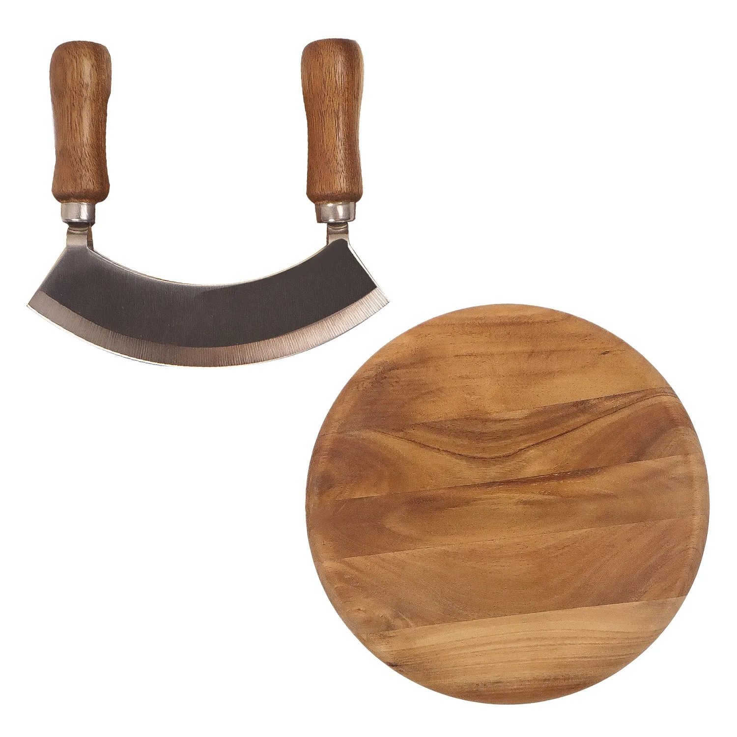 Double Blade Chopping Knife Pizza Cutter Rocker Knife with Stand Salad Chopper Mincing Knife Stainless Steel