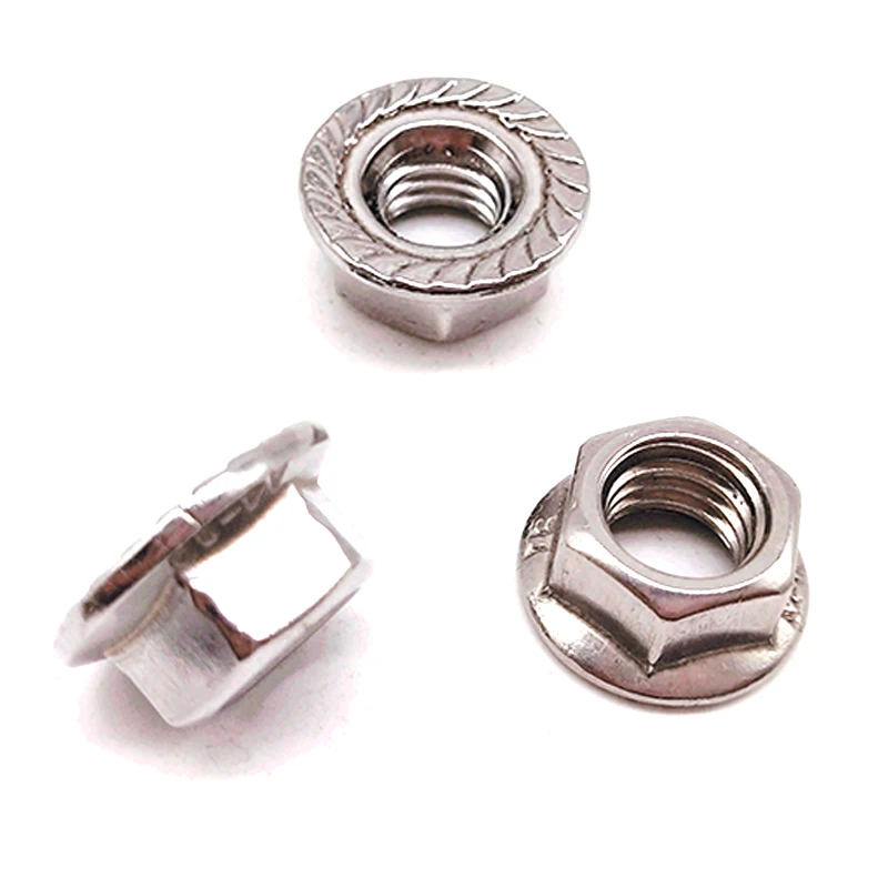 DIN6923 SS201 SS304 SS316 M6 M7 M8 M10 большая Шестигранная Фланцевая гайка с зазубринами