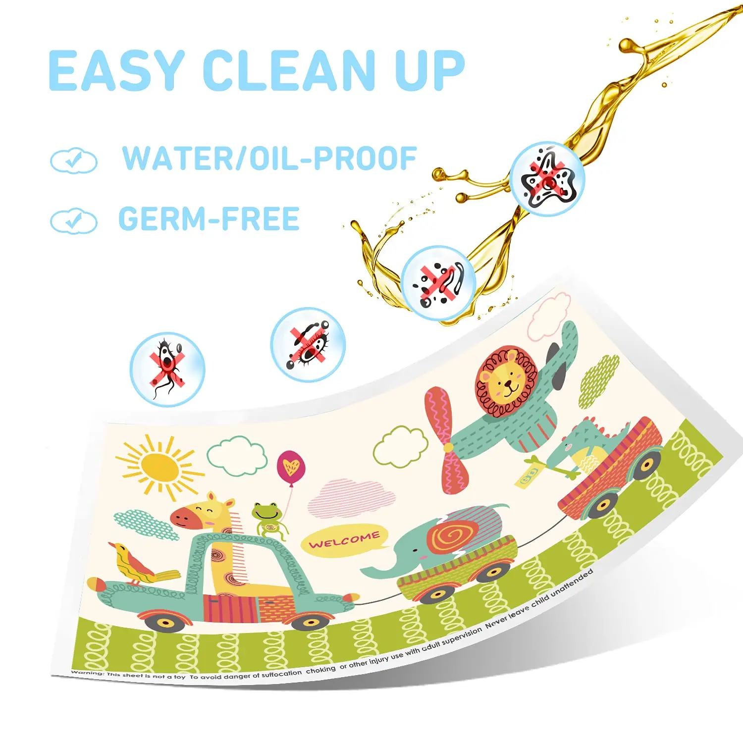 40 Packs Anti-Skidding Cute Pattern Disposable Stick-on Placemats Table Mats For Baby Kids
