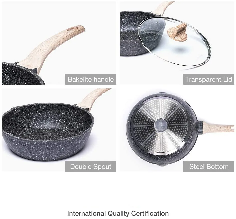 Лидер продаж алюминиевая кастрюля для вок с черным зернистым покрытием 28 см крышкой и деревянной