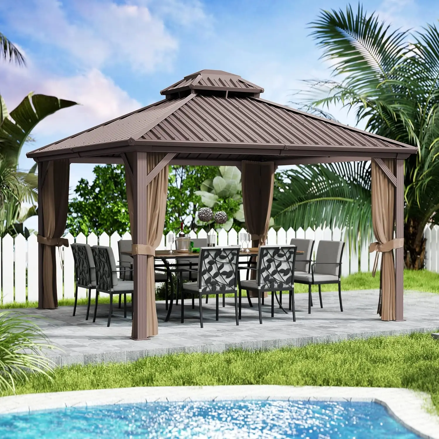 WholesaleHardtop Aluminum Permanent Gazebo with 2-Layer Sidewalls