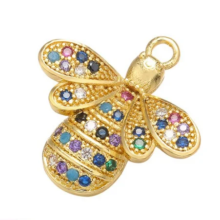 Luxury Bling Rainbow Micro Pave CZ Cubic Zirconia Animal Bee Charms Pendant Colorful Crystal Bee Pendant For Necklace Jewelry