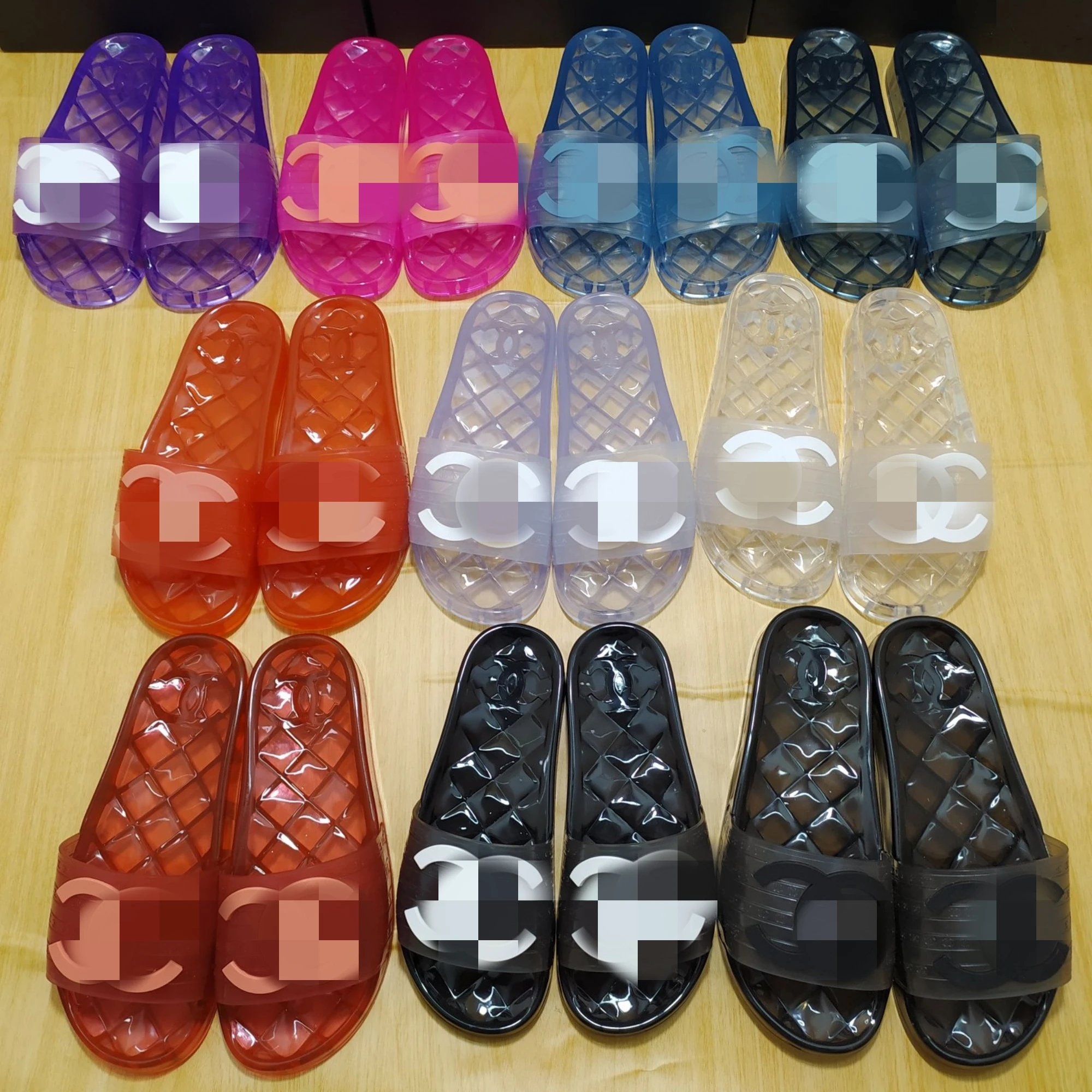 Summer transparent lady slippers for woman and man sandals double C 10 colors wholesale design