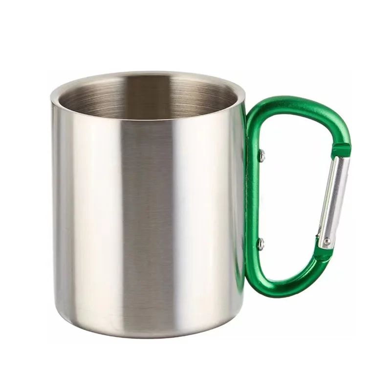 330ml stainless steel mountaineering buckle mug tumbler with climbing buckle handle outdoor travel camping portable drinking cu