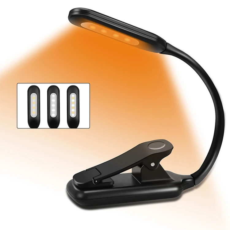 
9 level brightness clip-on led reading light USB rechargeable reading lamp eye care book light with power indicator 