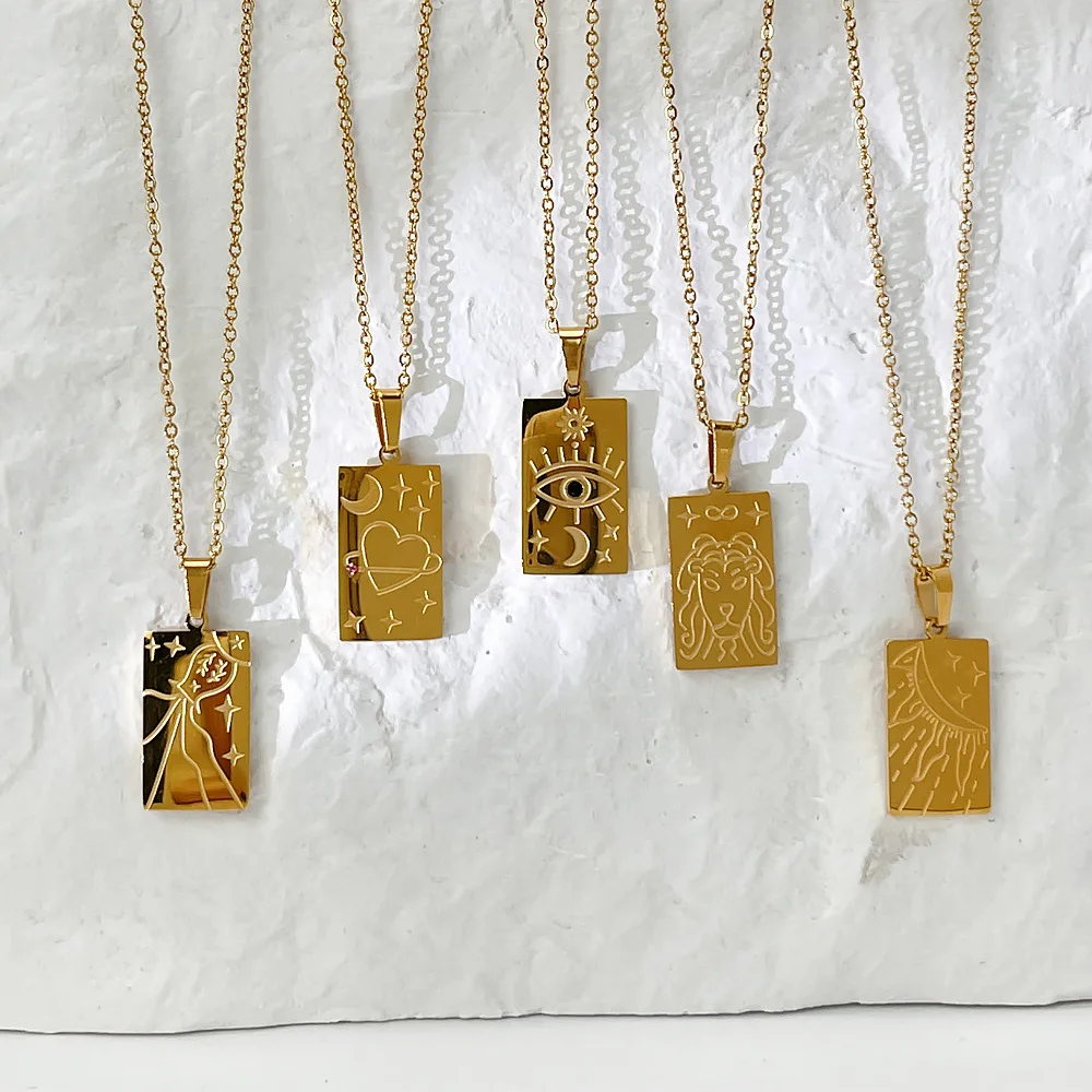 High Quality Stainless Steel Necklace For Women Tarnish Free 18k Gold Plated Engrave Artistic Tarot Pendant Necklace