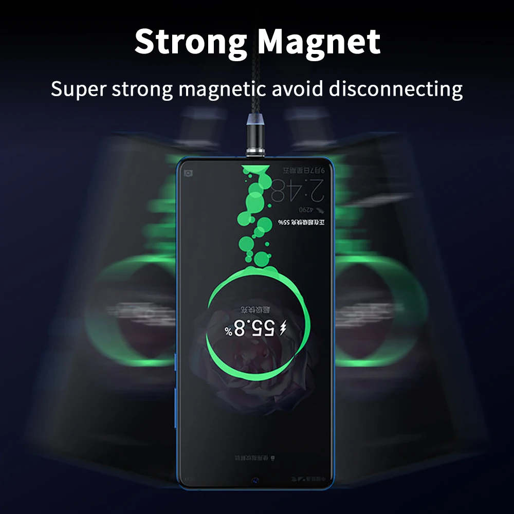 2022 new 3 in 1 rotating Multi magnetic Nylon Braid charging cables mobile phone type c micro usb 3in1 magnet fast charger cable