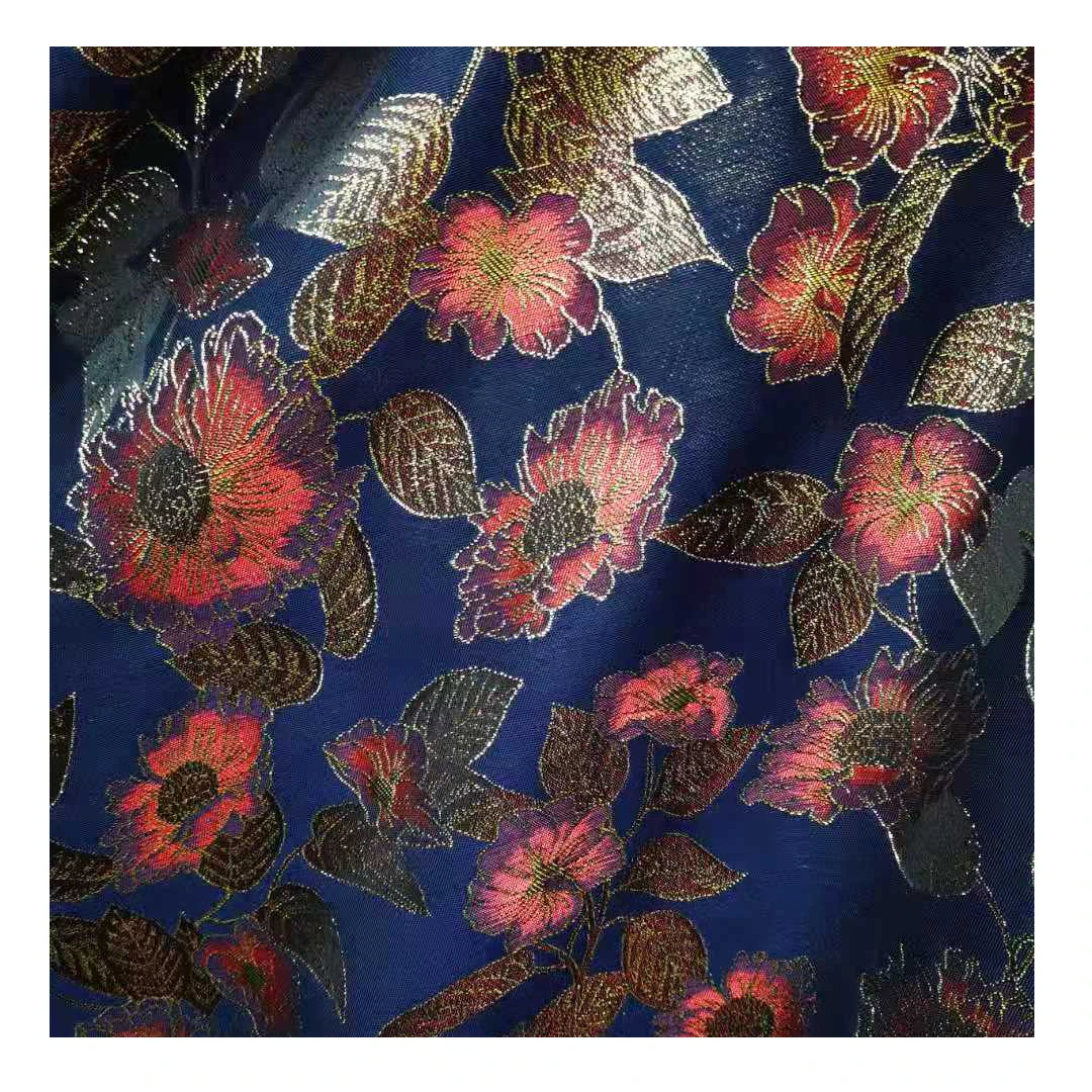 Жаккардовая рельефная жаккардовая ткань с металлическим цветком для свадебной одежды парчового