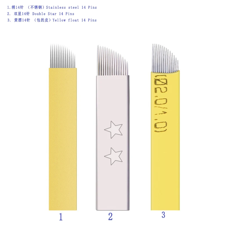 BerLin Cosmetic permanent makeup eyebrow mircroblading needle Flat Double Star Yellow float Stainless steel 14 Pins