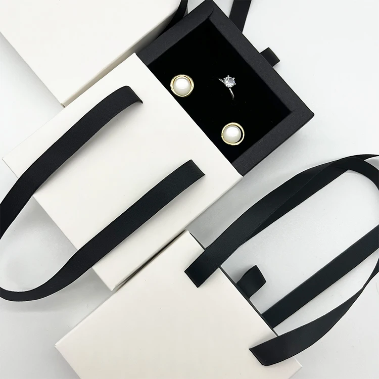 Custom Luxury Ribbon Cardboard Premium Gift Jewelri Paper Boxes Drawer Jewelry Box Necklace Packaging Wholesale With Logo