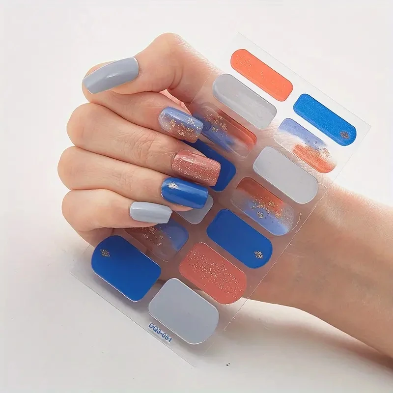 Wholesale Colorful Design Korea Semi-cured Uv Nail Sticker Wraps Pegatinas Para Unas
