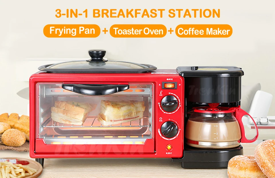 New Design Portable Household 3 in 1 Breakfast Maker With Pot Frying Pan Toaster Oven