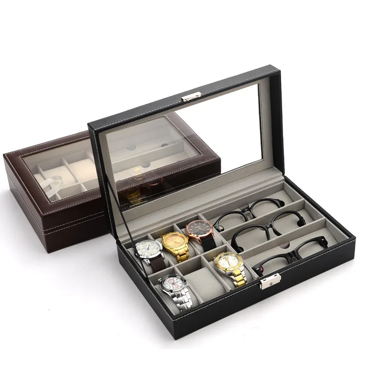 factory 6 Slot Watch 3 Slot Glasses Watches Storage Case Glass Top Watch Case Holder Organizer Storage Box