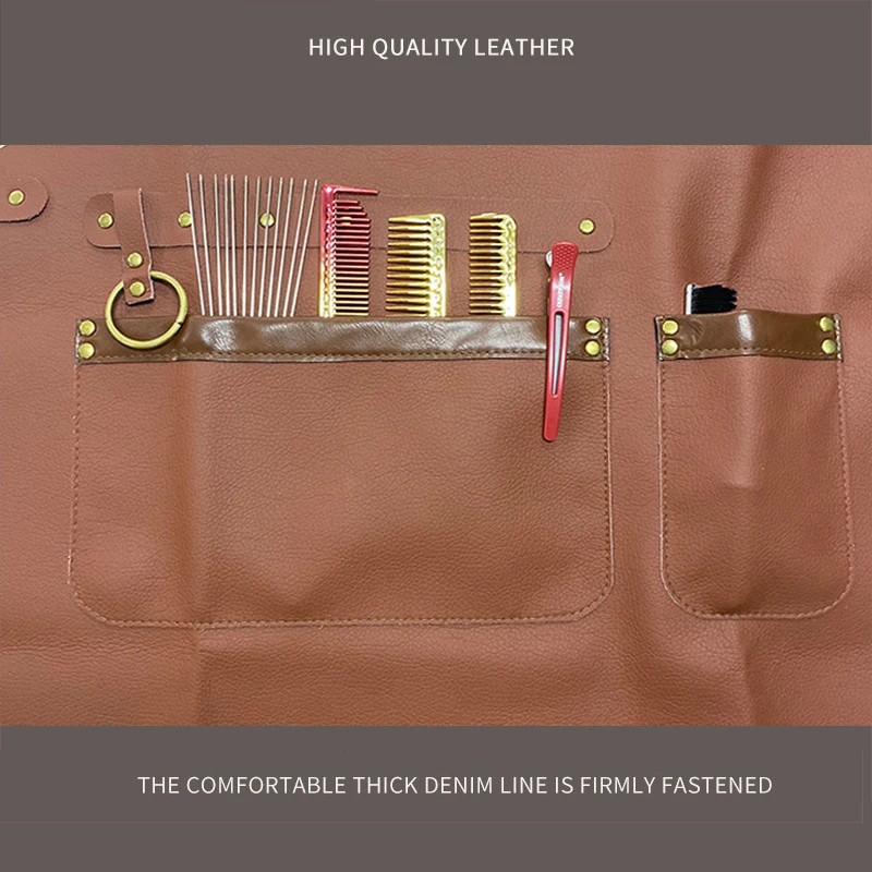 Hot Selling Barbershop Leather Apron Black Waterproof Custom Logo Hairdressing Cape Baker Bartender Chef Barber Uniform