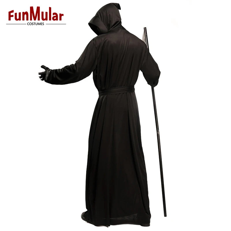 Funmular Grim Reaper Costume With Headgear Belt for Adult Men Halloween Cosplay Costume