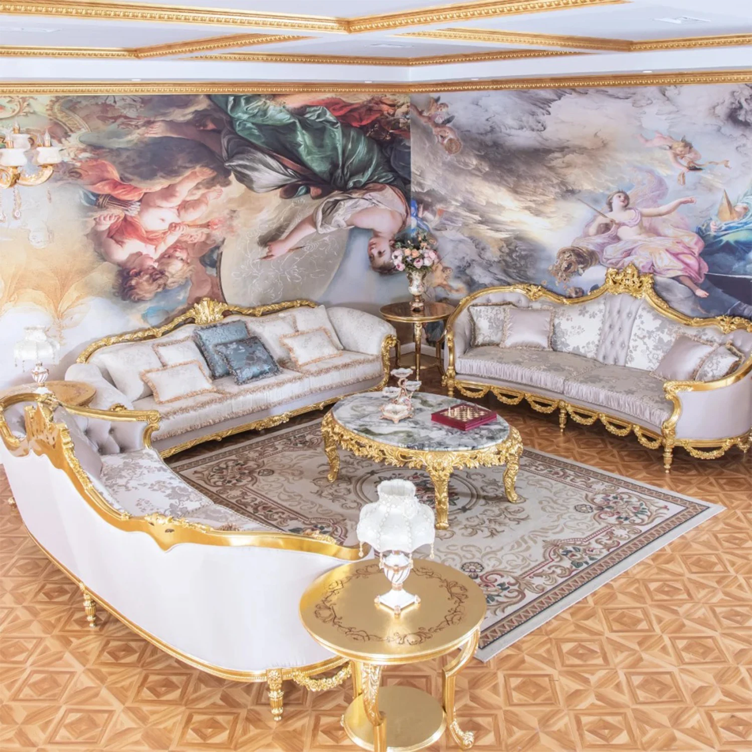 High-end luxury classical royal furniture sofa French style solid wood gold foil Living room sofa set furniture