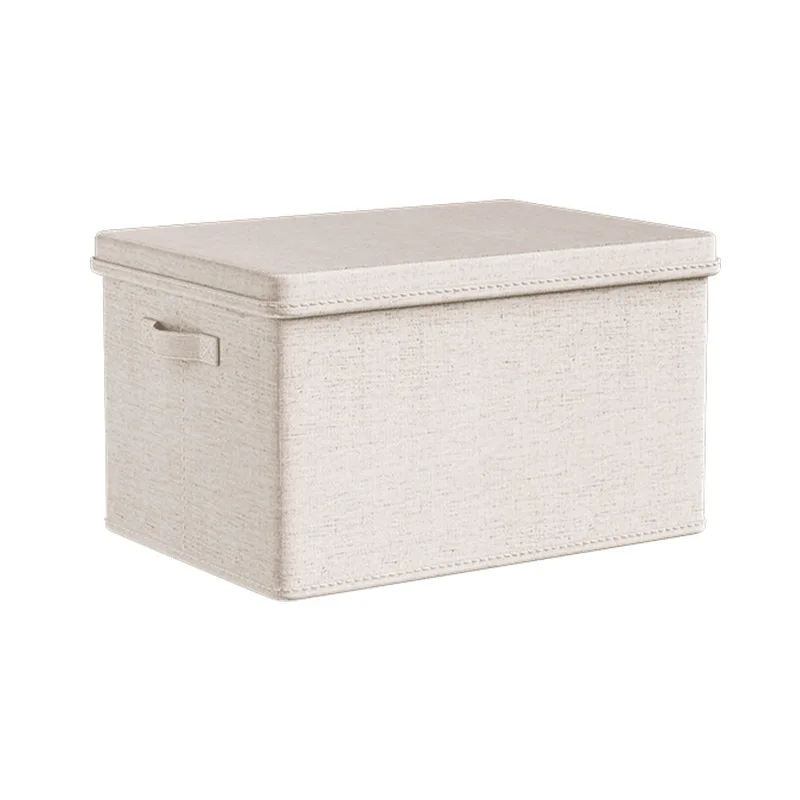Multi-purpose Fabric Folding Closet Organizers With Handle Lid Cover Beige Color Heavy Duty Storage Box for Moving House