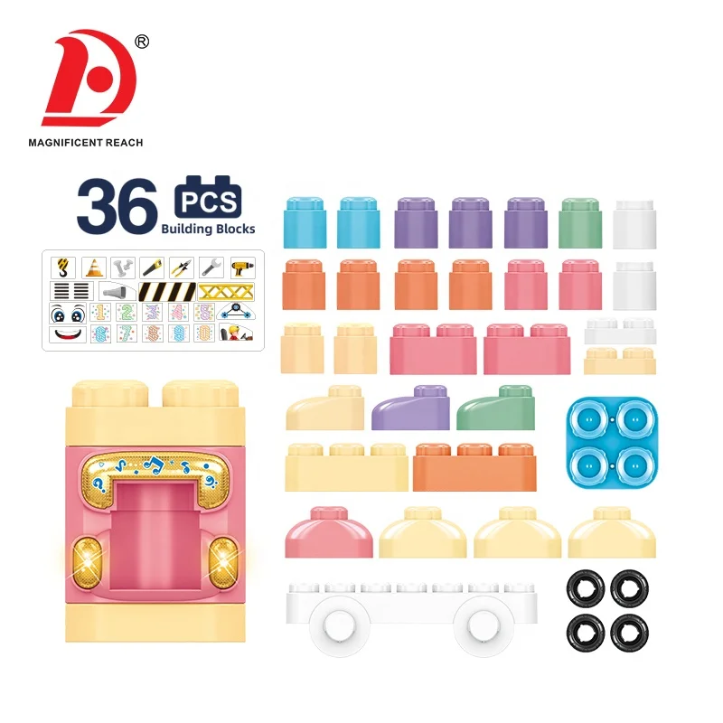 Shantou Children Stem Gift Baby Cartoon City Traffic Car Model DIY Plastic Stacking Blocks Set Big Particle Blocks Toys For Kids