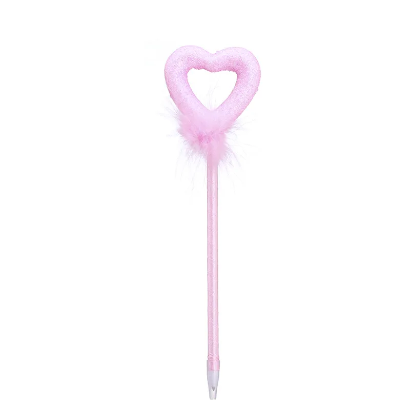 Korean Creative Pink Heart Ballpoint Pen Bow Heart Plush Ballpoint Pen For Student Gifts