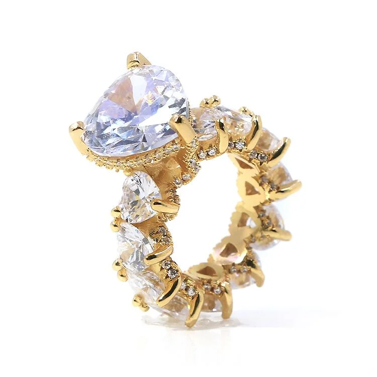 2021 INS Top sale hip hop jewelry women cubic zirconia 18K gold big heart diamond ring 925 sterling silver luxury iced out rings