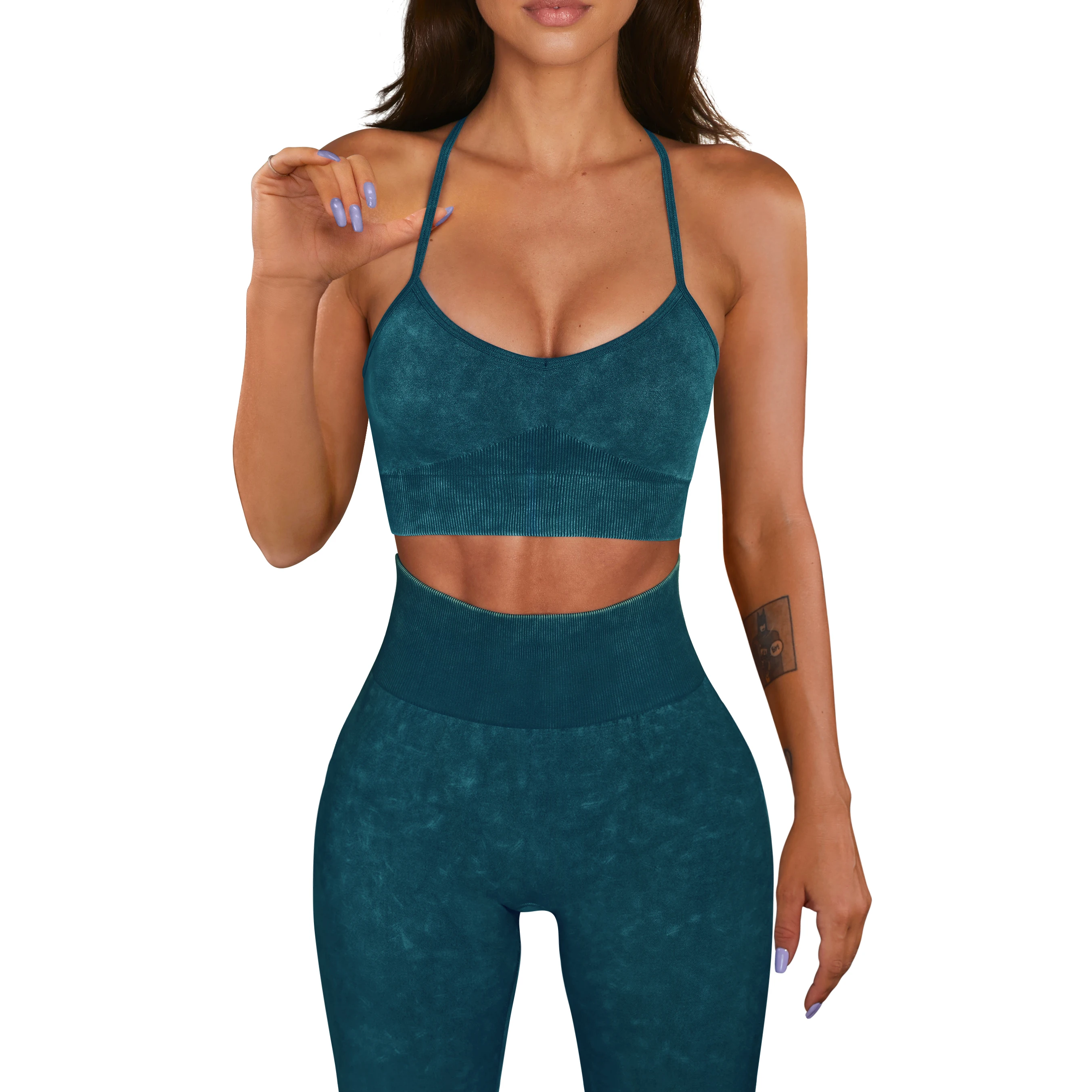 Workout Outfit for Women 2 Piece Seamless High Waist Leggings With Sports Bra Yoga Set BK442