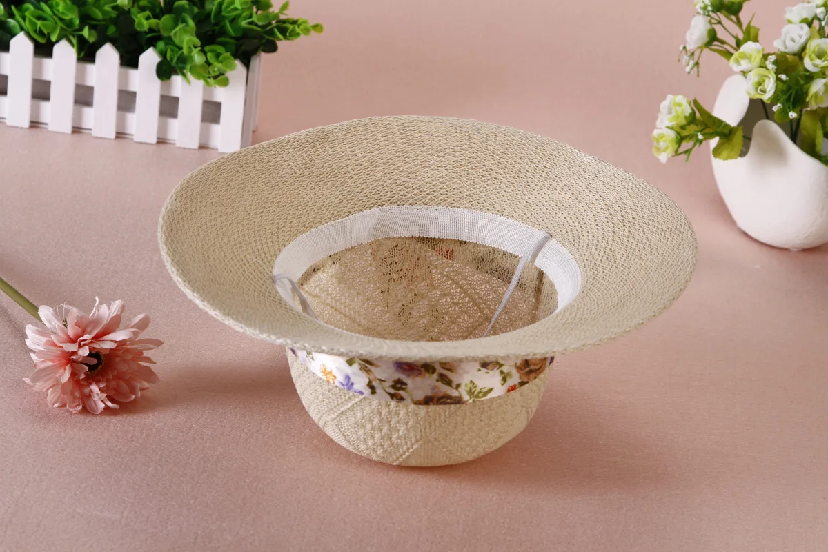 wholesale female summer outdoor sun hat raffia straw hat large brim summer straw hat for women with ribbon
