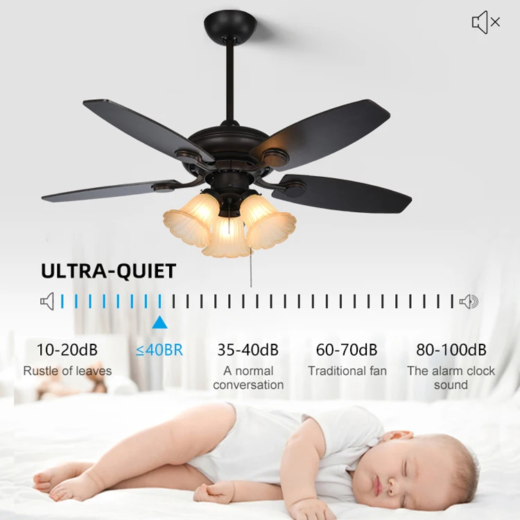 Retro style E27 pull cord fan light American living room bedroom decoration old style remote control ceiling fan with light