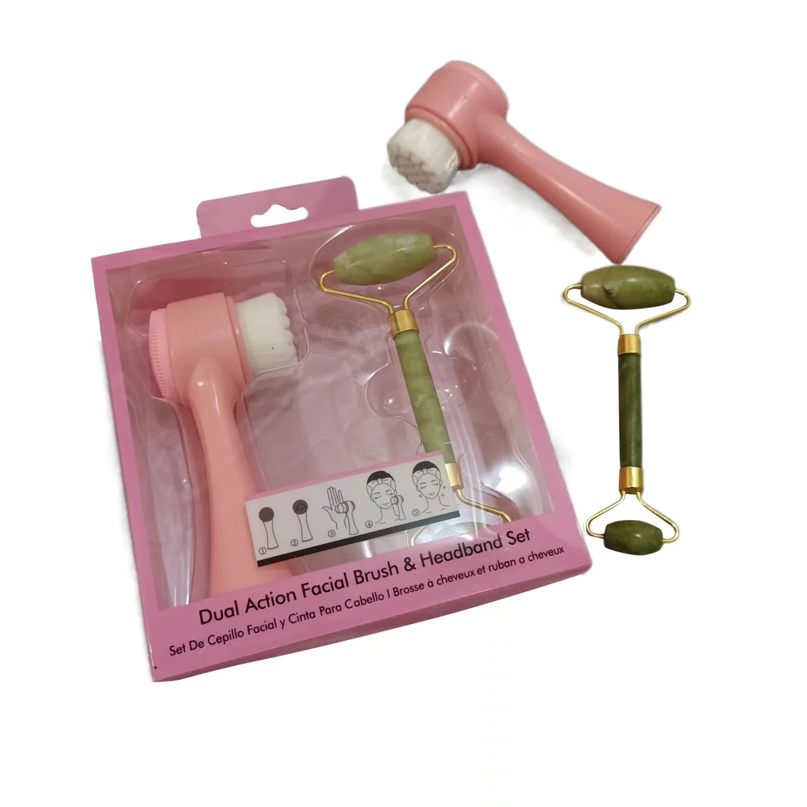 Factory Supply natural jade roller massage roller wholesale face roller brush set rouleau de jade with face brush