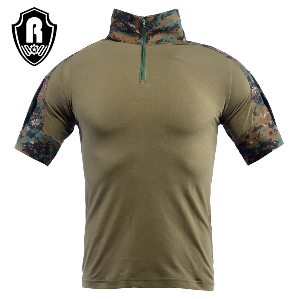 Tactical Hunting Combat Short Sleeve Slim Fit Camo Shirt With Zipper Durable Tactical Frog T-shirt