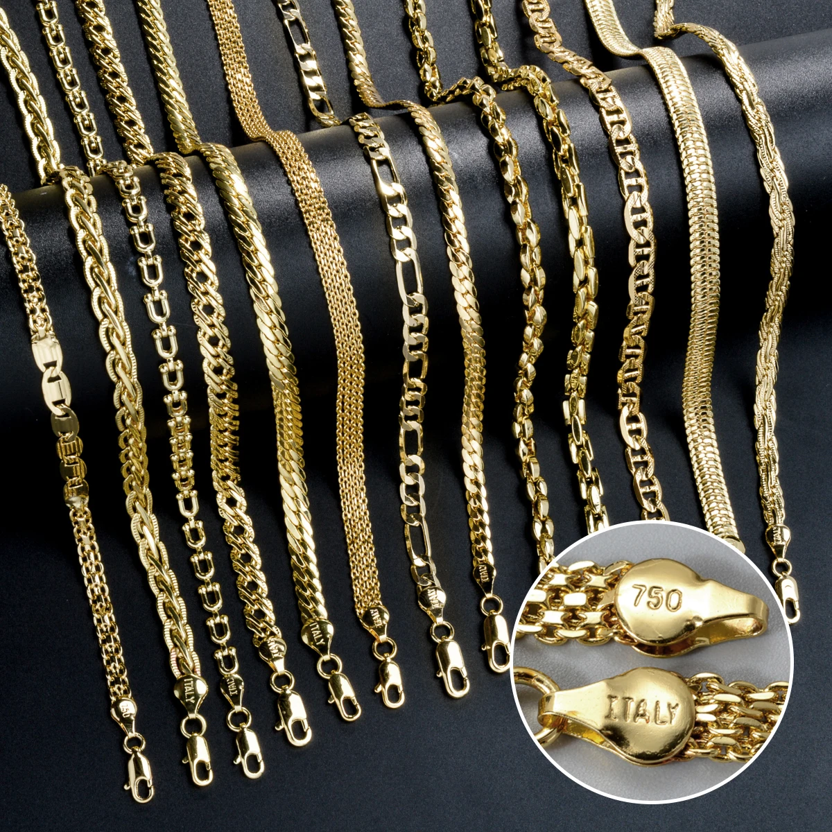 Wholesale Fashion Copper Italy 750 18k gold plated Woven Milan Chain Necklace For Women
