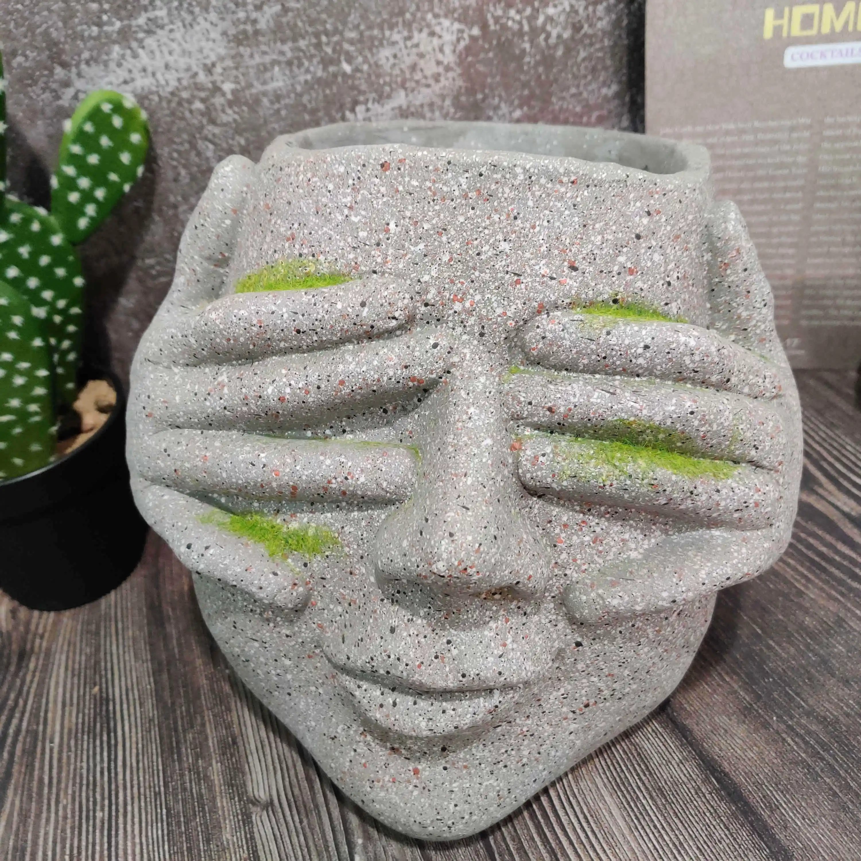 No See Evil Garden Zen Ornament Resin Stone Flower Pot Magnesia Sculpture Planter