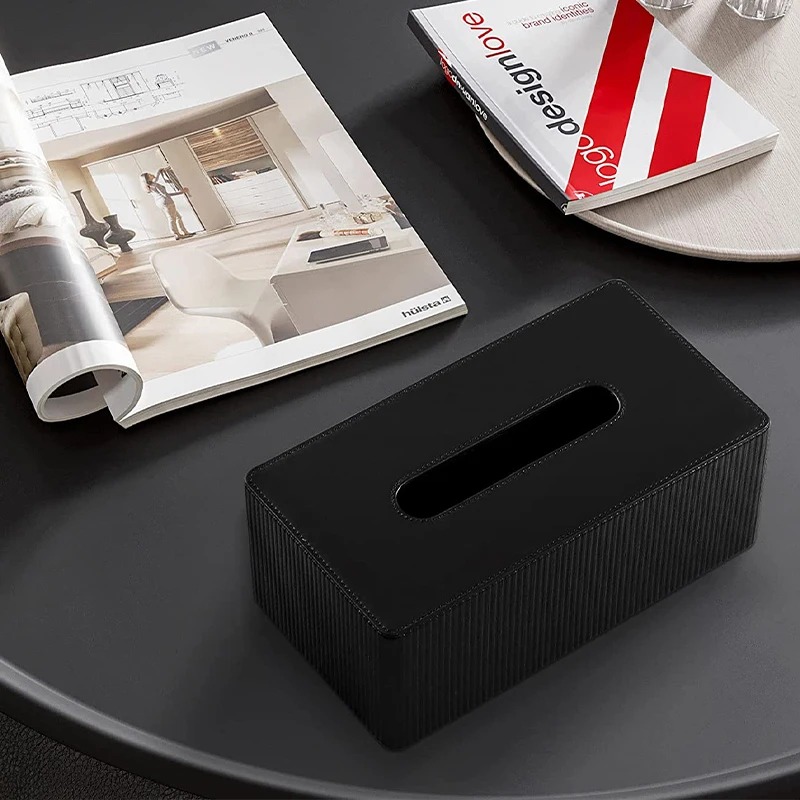 MAVOBO Light Luxury Fashion Design Living Bedding Room Rectangular Leather Tissue Napkin Holder Tissue Box Cover