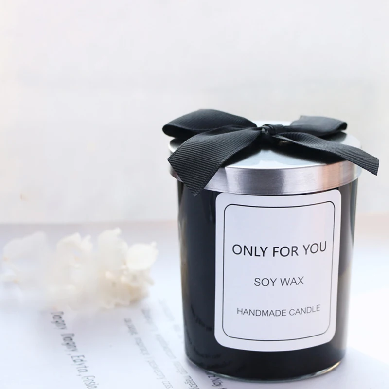 Manufacturer Custom Private Label Scented Glass Cup Candle Jar With Bow Tie Iron Lid