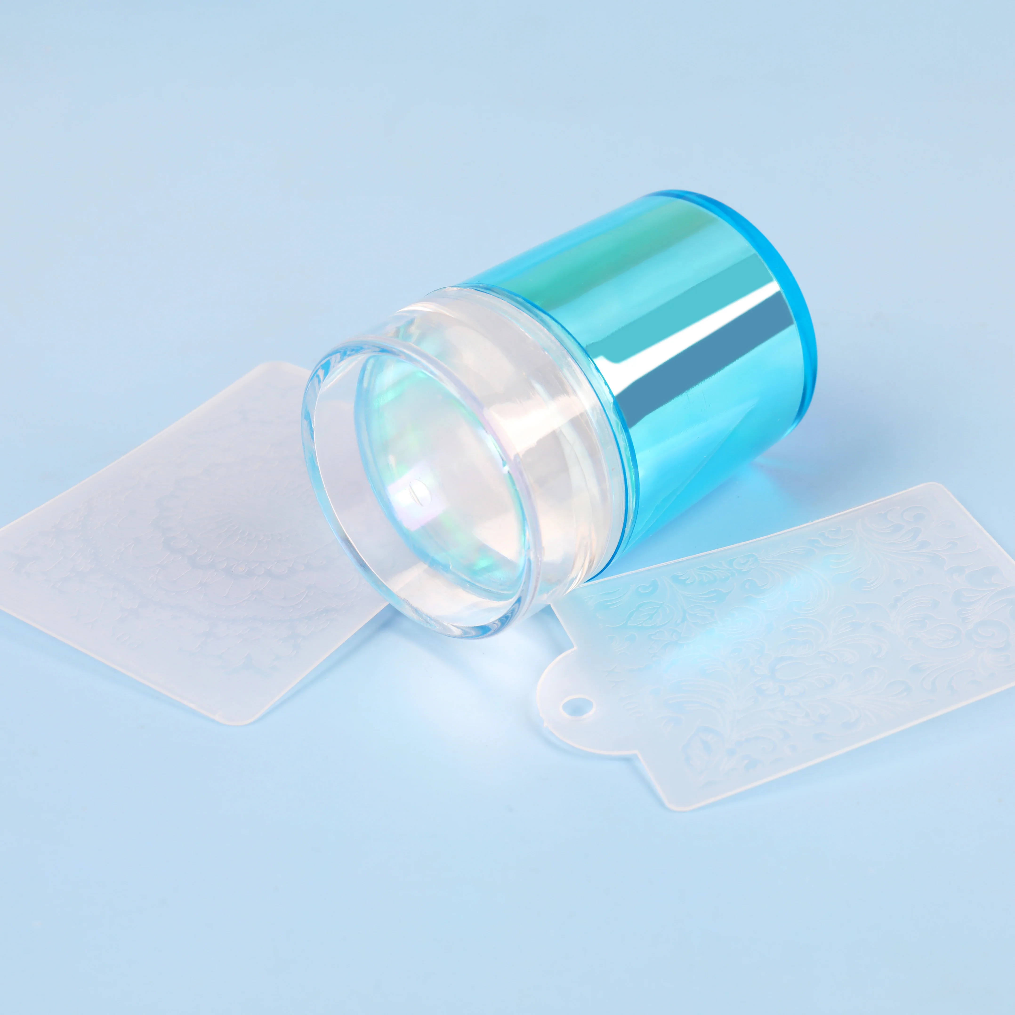 BQAN 2022 Rainbow Blue Nail Stamping Tool Silicone Nail Art Stamper with Scraper Card