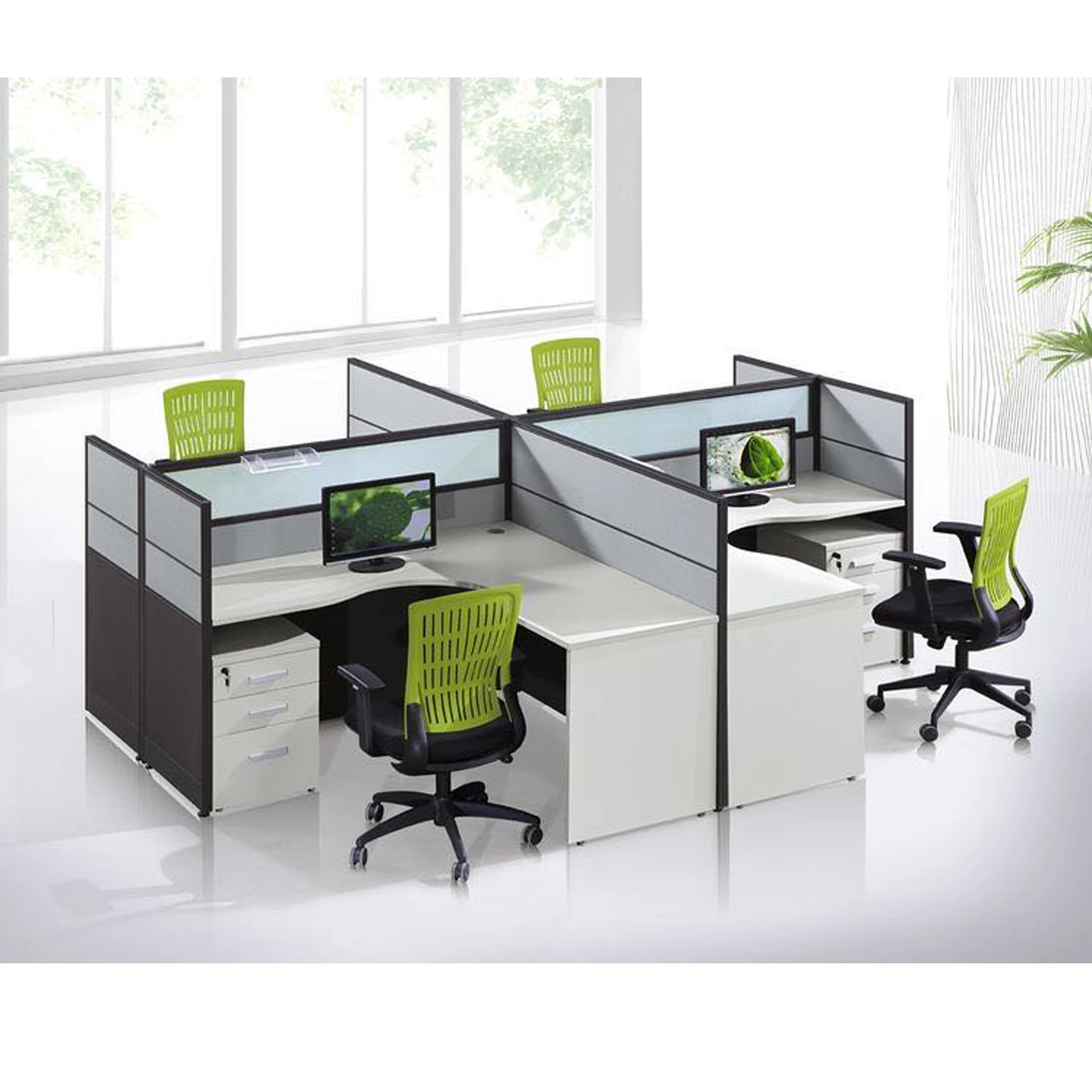 Офисные разделители по заводской цене рабочее место на 2 Выдвижных Ящика L-образной формы человека со стеклянным разделителем офисный стол