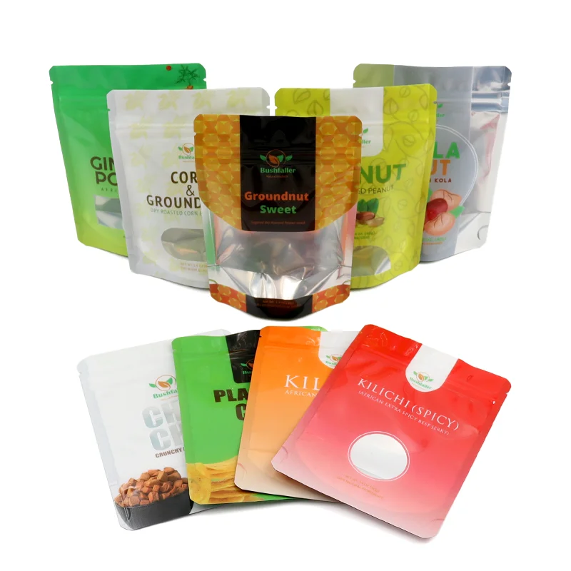 Customized Food Packaging Printing Transparent Foil Sachet Packaging Plastic Ziplock Stand Up Pouch Bags with Logo