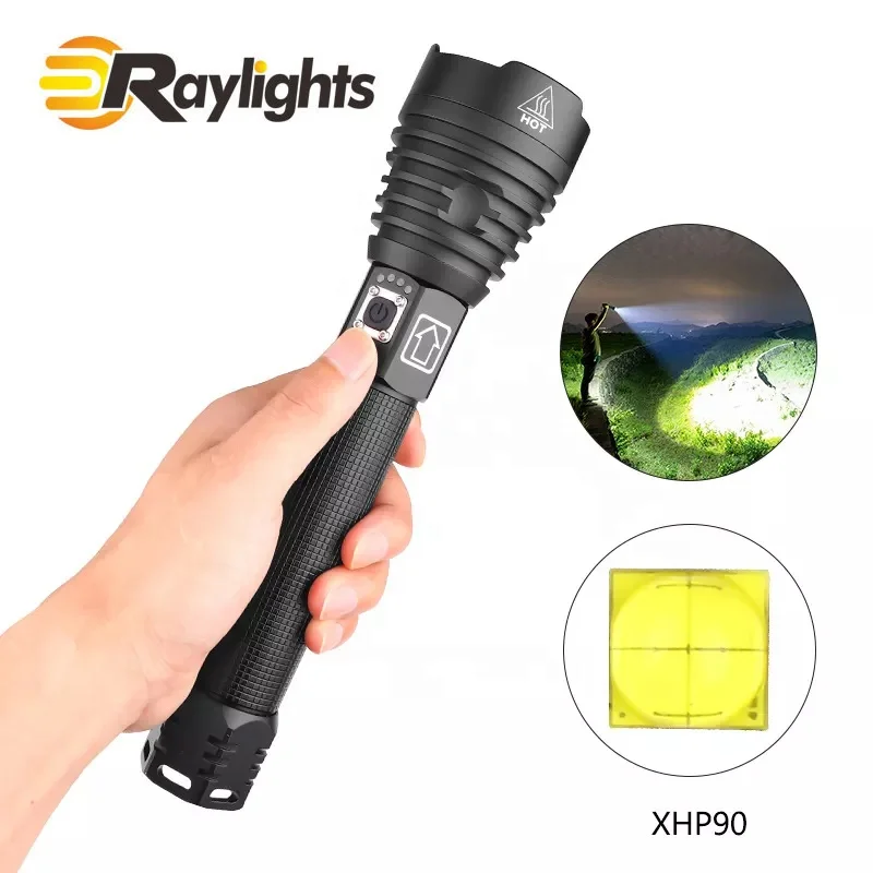 Led lamp 26650 battery Xhp70 powerful rechargeable Led XHP90 strong light zoom flashlight charging power display