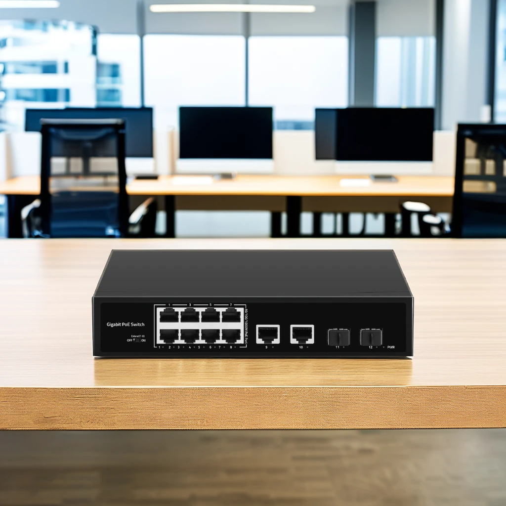 Smart watchdog Network Optical Fiber Switches 12 Ports Gigabit POE Switch poe+ for CCTV cameras