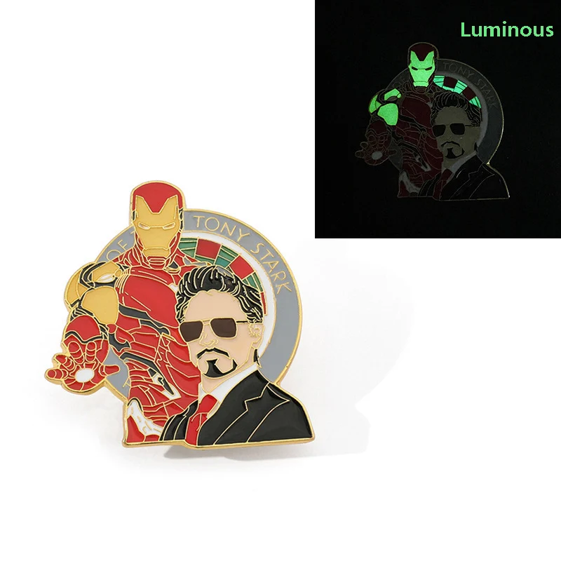 Metal Crafts Accessory Cartoon Anime Cool Marvel Iron Man Hulk Deadpool Luminous Brooch Decoration Cloth Pins Badges Ornaments