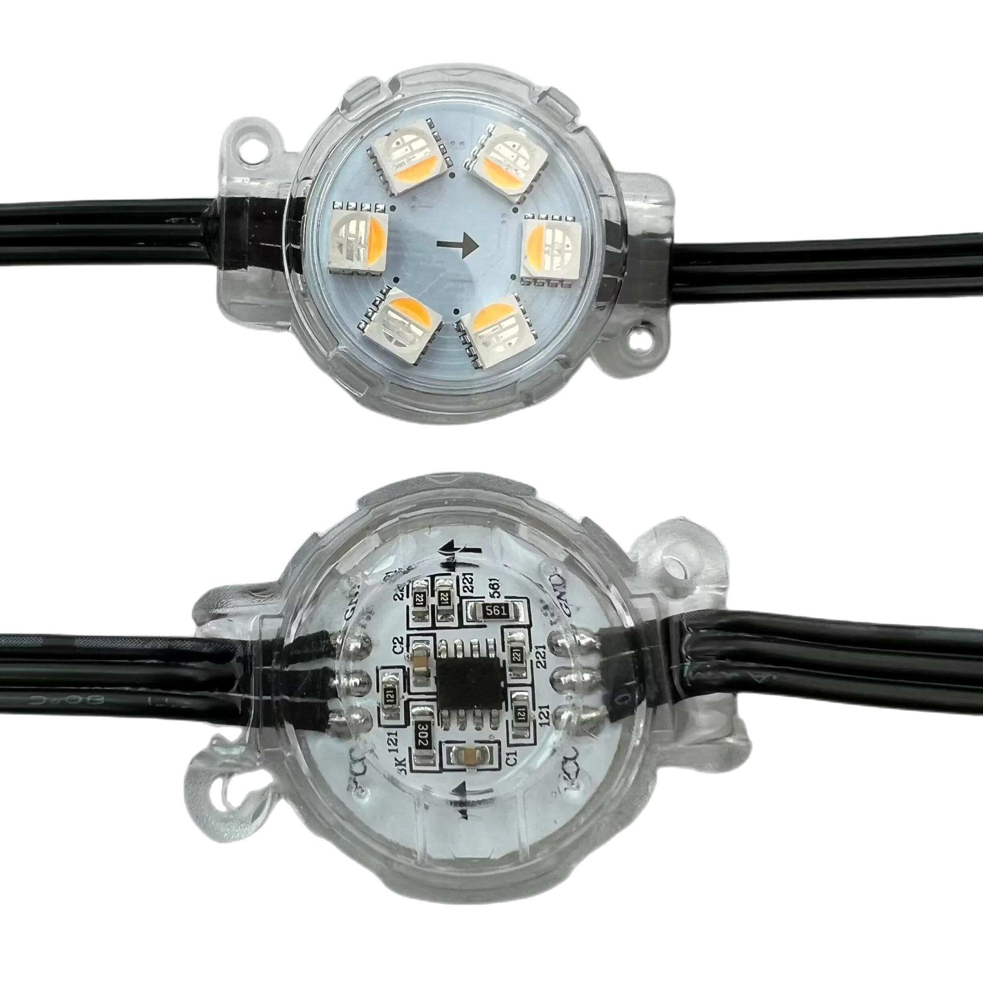 UCS2904-RGBW LED Pixel Module DC24V 20pcs/set 30mm Diameter,IP68;1.8W;Black wire Clear Flat Case RGBW Led Point Lights