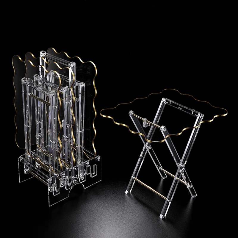 Saudi Arabia Tea Table Set Wholesale Golden Clear Acrylic Folding Tray Table Set of  4 pcs