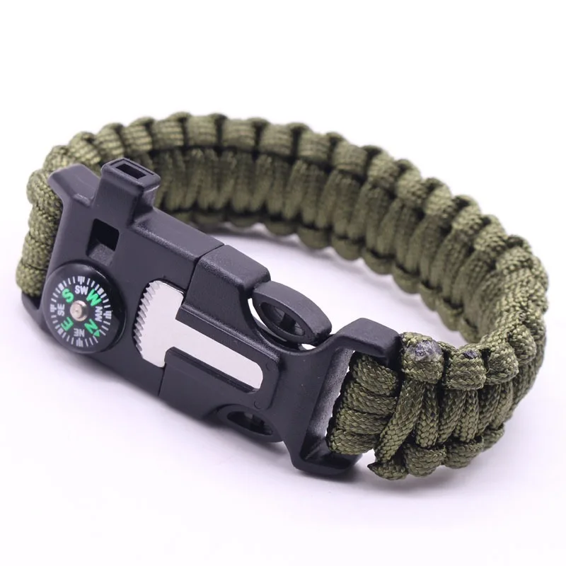 Man Woman Leisure Wristband Outdoor Survival Rope Bracelet Multifunctional Compass Thermometer Whistle Band