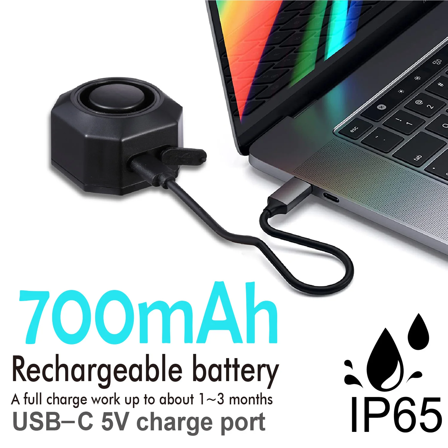 USB Rechargeable Bike Alarm with Remote 110dB Loud Volume Adjustable Wireless Vehicle Security Alarm System Anti Theft Vibration