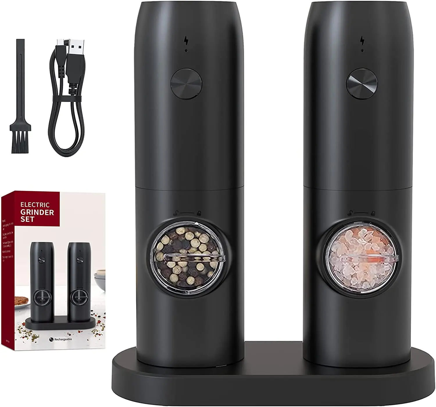 Automatic Spice Grinder Shakers Refillable USB Rechargeable Electric Salt and Pepper Mill Set