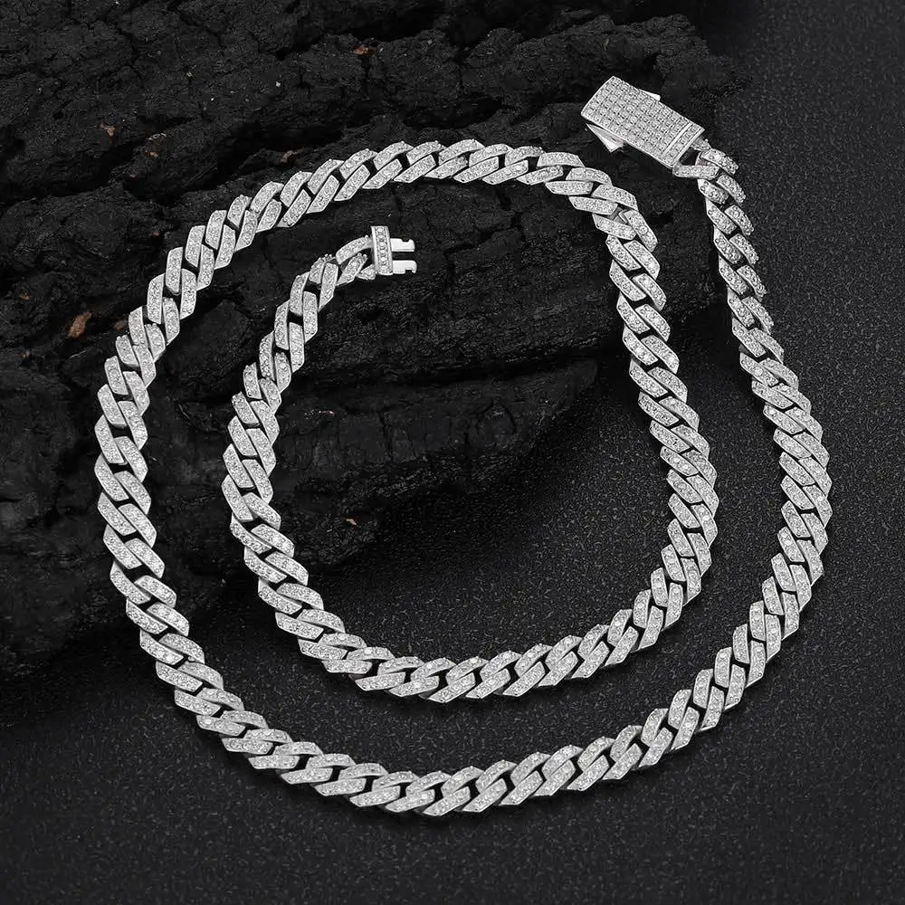 New Arrival Hip Hop Necklace Fashion S925 Silver Individuality Moissanite Diamond-Shaped Cuban Chain Black People Men Necklace