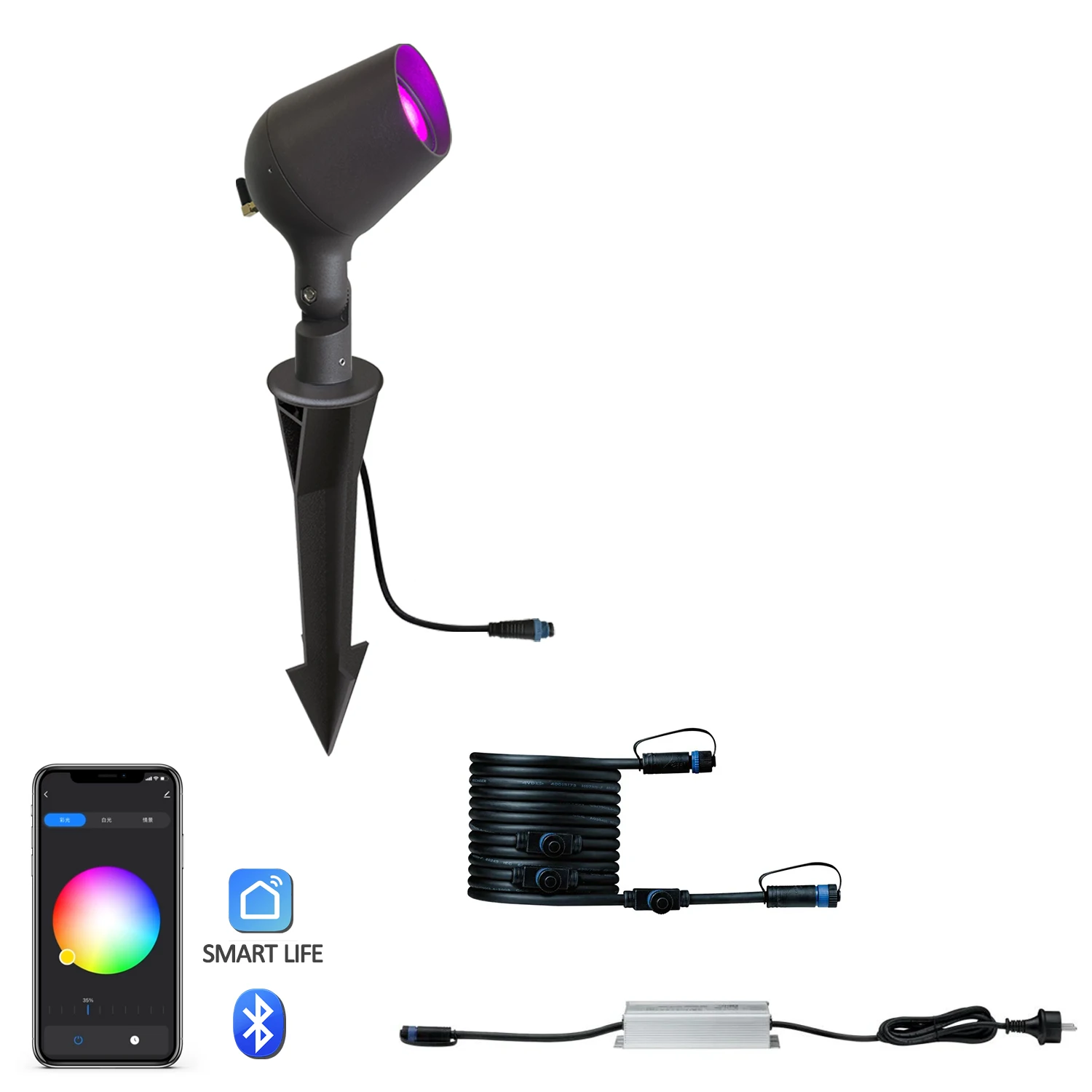 RGBW 12W LED Color-Changing Landscape Lights Smart Bluetooth Garden Lights with Work Wire Connectors Low Voltage DC 12V