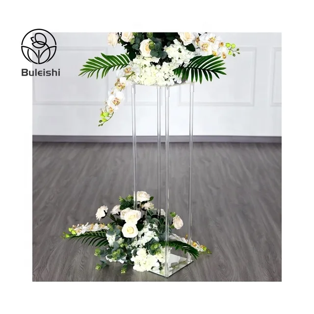 Clear Glass Flower Vase  Crystal Acrylic Flower Pillar Stand for Wedding Centerpieces Aisle Road Lead Decoration