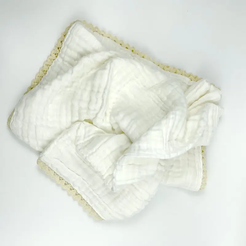 6 Layers Organic Cotton Muslin Baby Blanket Swaddle With Lace